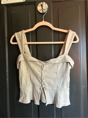 silence + noise Neutral Knit Top with Button Neck